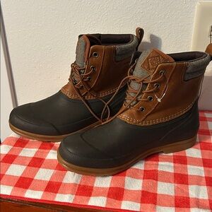 Brown and Black Lace-Up Boots, Leather and man made material